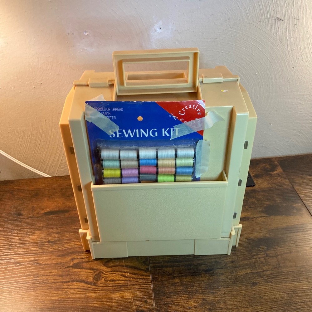 Vtg Sewing Kit Loaded Caddy Box Organizer Kit 1983 World Wide Media Plastic